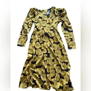 Nasty Gal Floral Tea Midi  Dress Long Sleeve Size zero